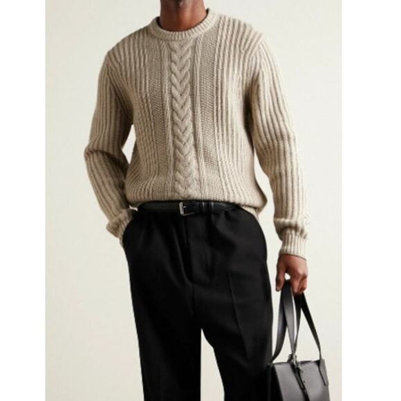 Theory‎ Vilare Crewneck Knitted Dane Wool Cashmere Blend Sweater Beige Men's XL - Picture 1 of 8